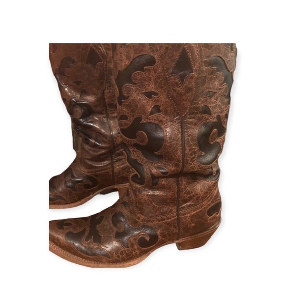 CORRAL Vintage Snip Toe Cowboy Boots Brown Black Size 7 - Picture 2 of 12